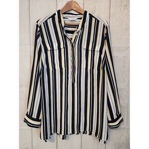 Christopher & Banks Blouse Woman's 2X Multi Color Striped 1/2 Button Long Sleeve